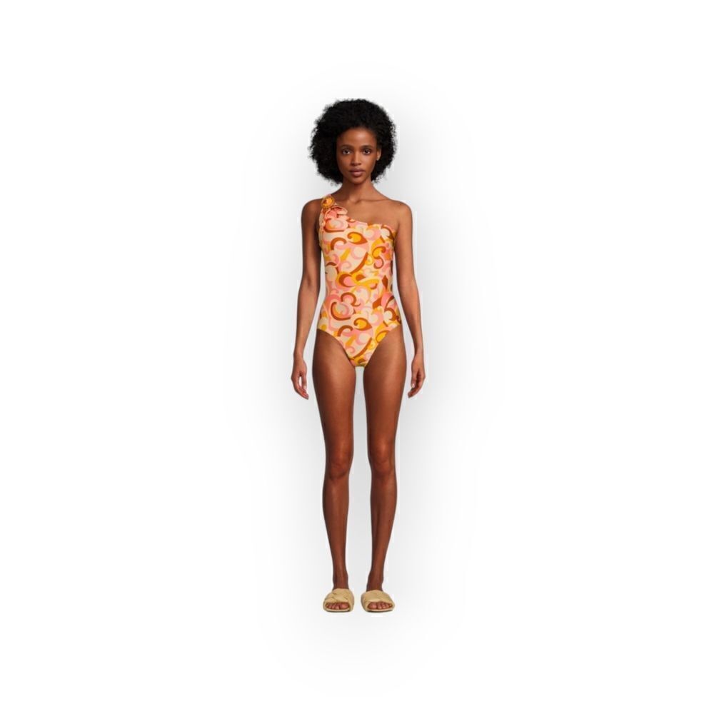 Zimmermann Mae Orange Swirl Print One-Shoulder Buckle Swimsuit‎ NWT Size 4